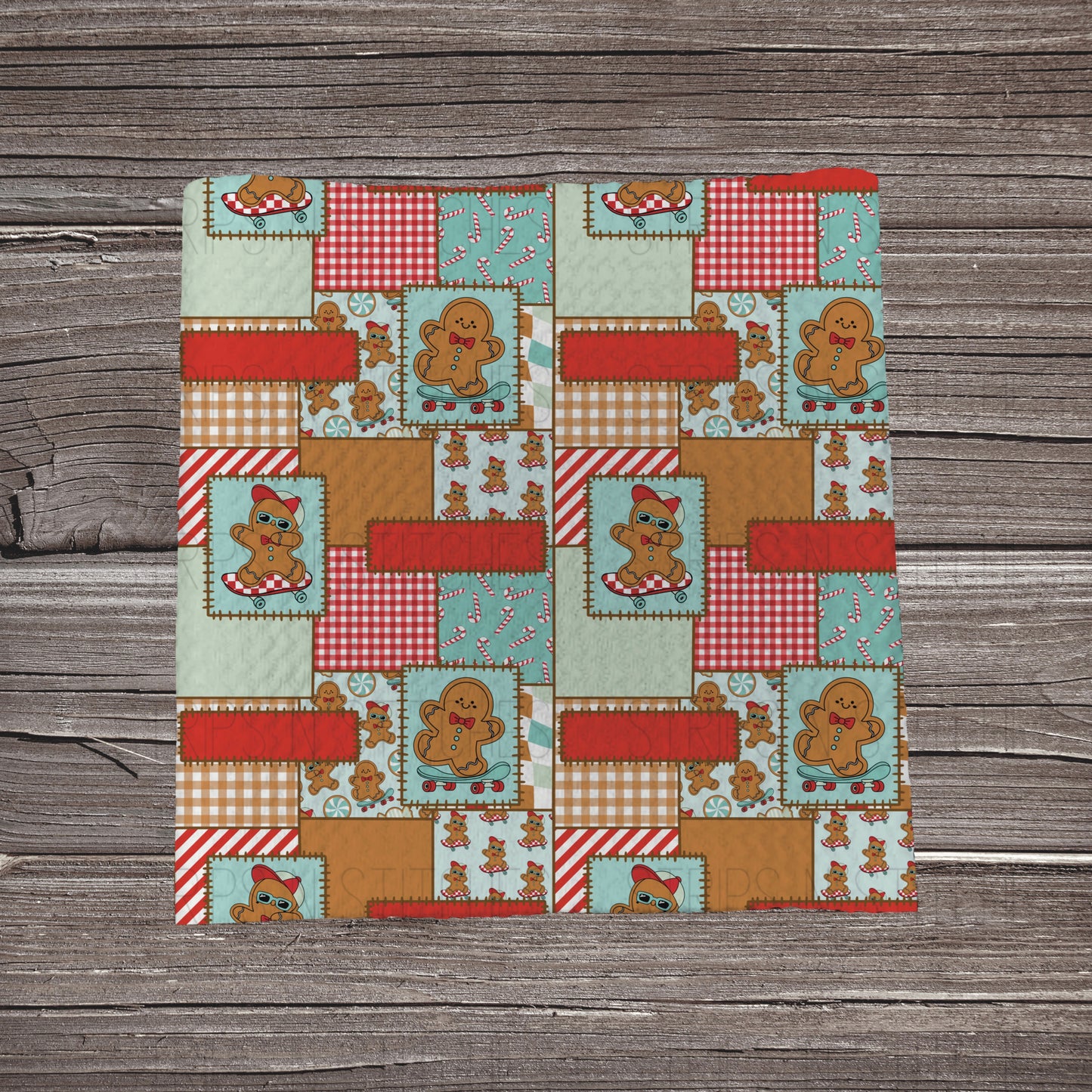Skater Gingerbread Patchwork  |  Fabric Strip- Bow Making- Headwrap- Scrunchies