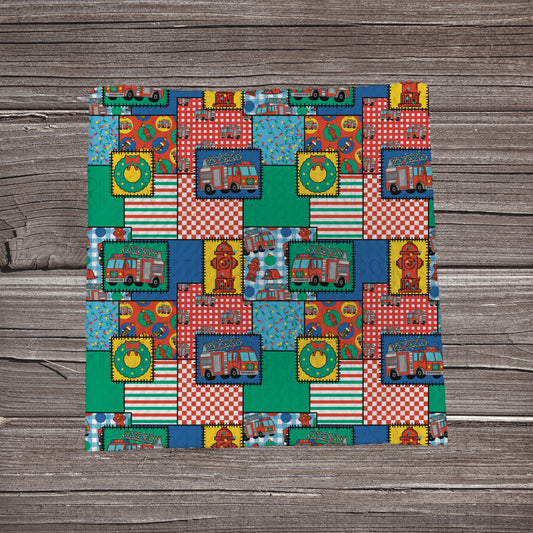 Christmas Firetruck Patchwork |  Fabric Strip- Bow Making- Headwrap- Scrunchies
