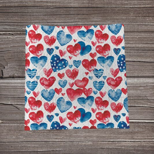 Watercolor Red & Blue Hearts | Bow Making | Headwrap | Scrunchies