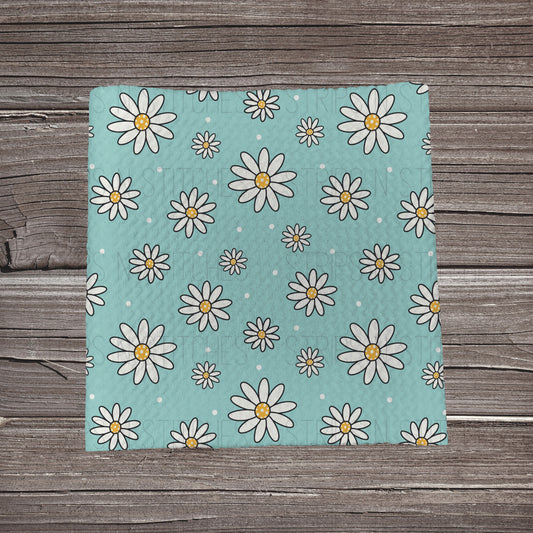 White Daisies- Turquoise Background | Bow Making | Headwrap | Scrunchies
