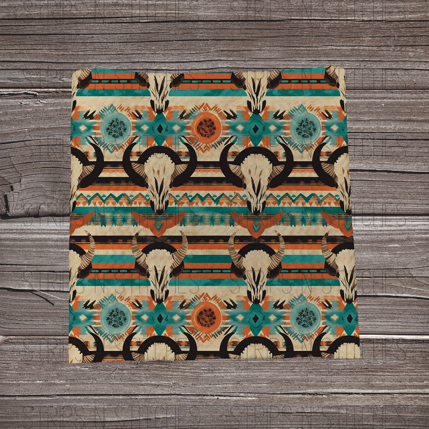 Aztec Skulls - Turquoise & Orange | Bow Making | Headwrap | Scrunchies