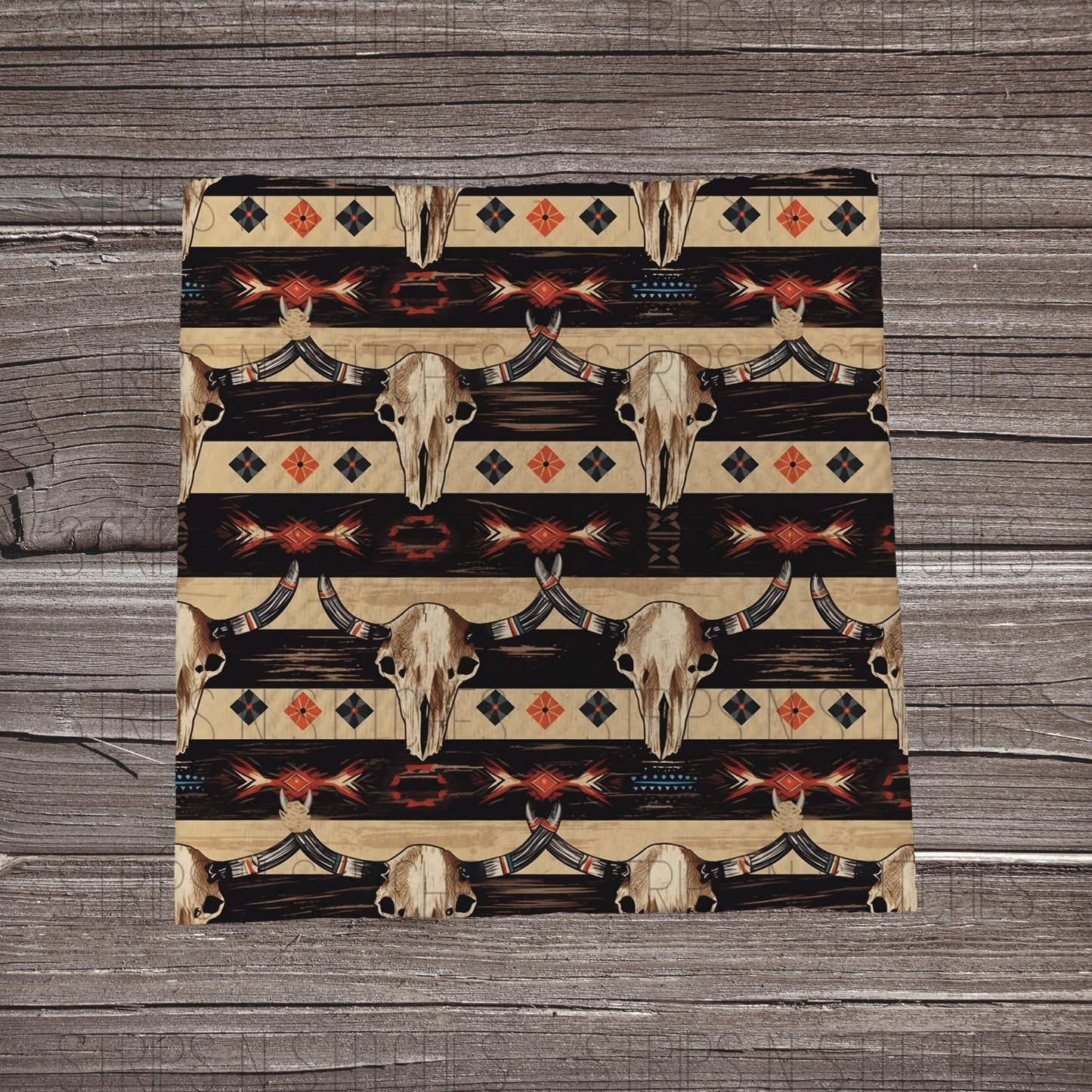 Aztec Skulls - Tan | Bow Making | Headwrap | Scrunchies