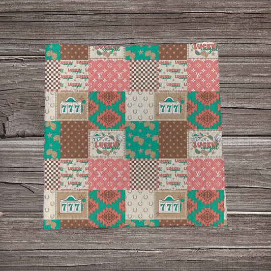 Pink & Turquoise Vegas Cowgirl Patchwork |  Fabric Strip- Bow Making- Headwrap- Scrunchies