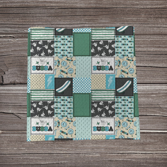 Green & Blue Bubba Patchwork |  Fabric Strip- Bow Making- Headwrap- Scrunchies
