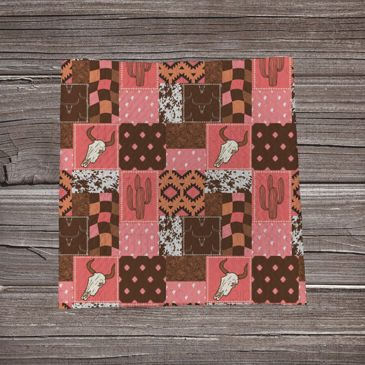 Pink & Brown Skull Patchwork | Fabric Strip | Bow Making | Headwrap | Scrunchies