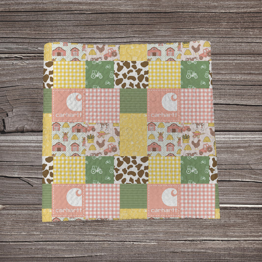 Pink Carhartt Farm Patchwork |  Fabric Strip- Bow Making- Headwrap- Scrunchies