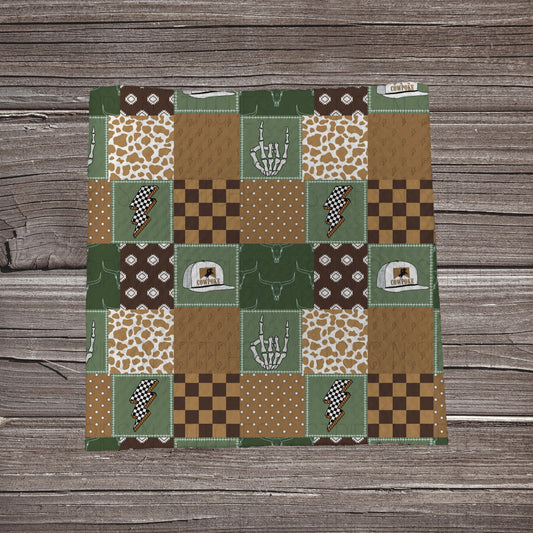 Green & Brown Western Cowpoke Patchwork | Fabric Strip | Bow Making | Scrunchie | Headwraps