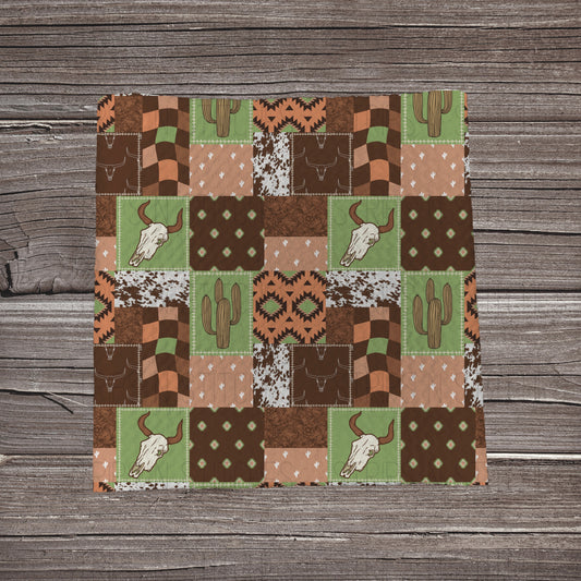 Green & Brown Skull Patchwork | Fabric Strip | Bow Making | Headwrap | Scrunchies