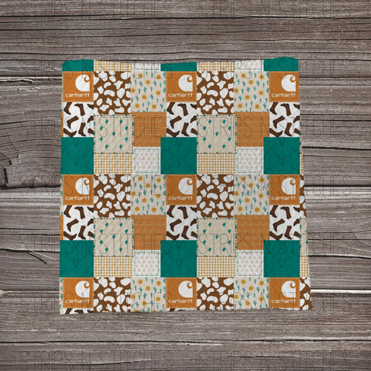 Brown & Turquoise Carhartt Patchwork | Bullet Fabric Strip | Bow Making | Scrunchie |