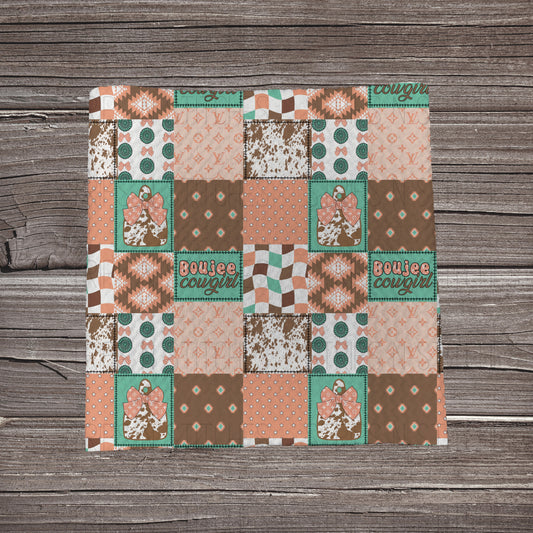 Peach & Turquoise Boujee Cowgirl Patchwork | Bullet Fabric Strip | Bow Making | Scrunchie |
