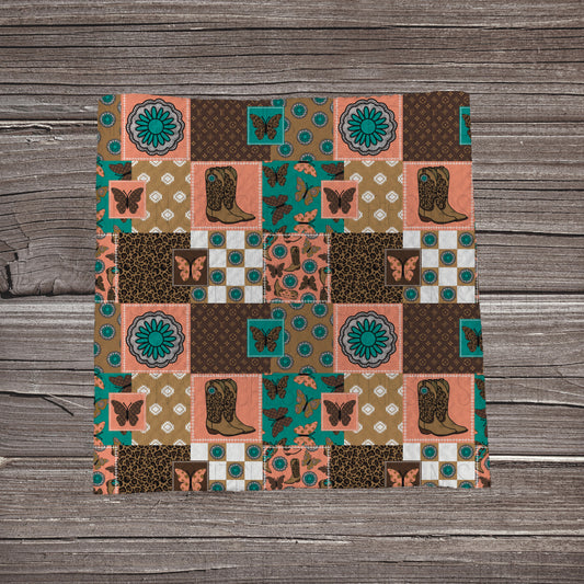 Coral & Turquoise Boots N Butterflies Patchwork | Fabric Strip | Bow Making | Headwrap | Scrunchies