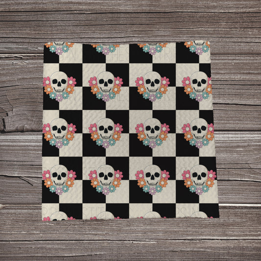 Checkered Floral Skulls | Fabric Strip- Bow Making- Headwraps- Scrunchies