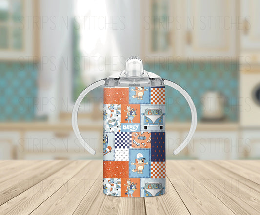 Rustic Bluey Patchwork - Grow with Me Tumbler- 12oz- Two Lids