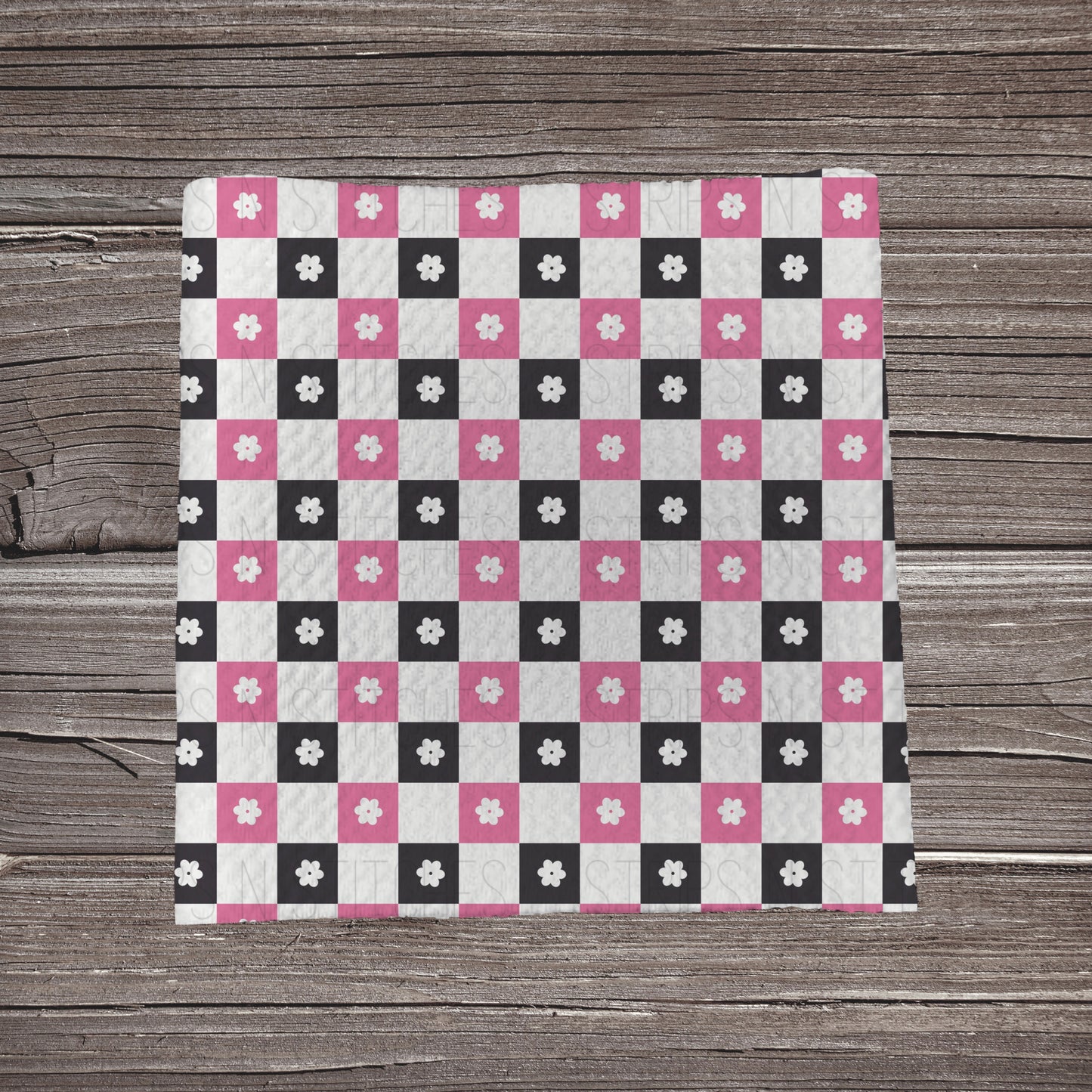 Pink & Black Checkered Flowers | Bullet Fabric Strip | Bow Making | Scrunchie |