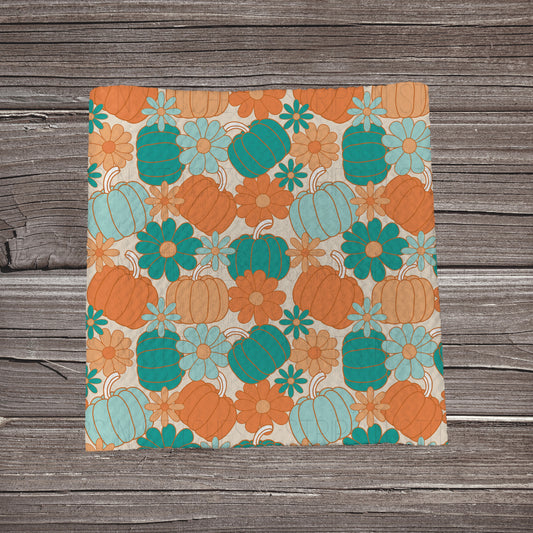 Orange & Teal Pumpkins & Flowers | Bullet Fabric Strip | Bow Making | Scrunchie |