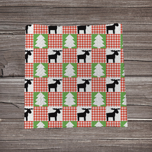 Checkered Moose & Trees | Fabric Strip | Bow Making | Headwrap | Scrunchies