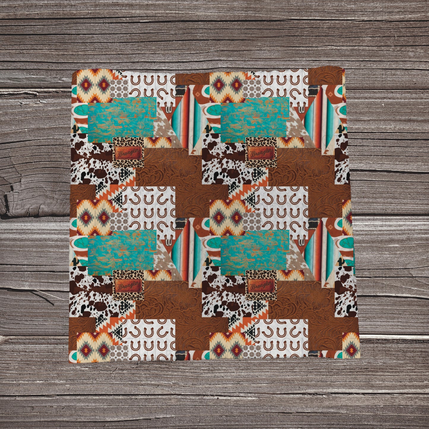 Brown & Teal Wrangler Patchwork | Bullet Fabric Strip | Bow Making | Scrunchie | Headwraps