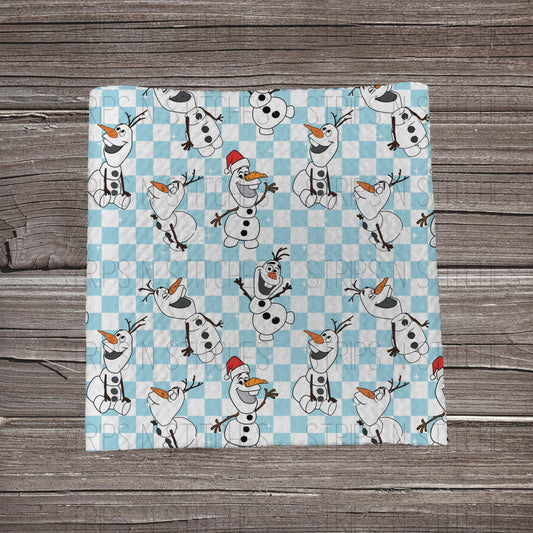 Blue Checkered Snowman | Fabric Strip- Bow Making- Headwrap- Scrunchies