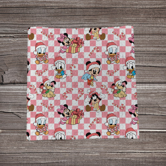 Pink Checkered Christmas Magic | Fabric Strip- Bow Making- Headwrap- Scrunchies