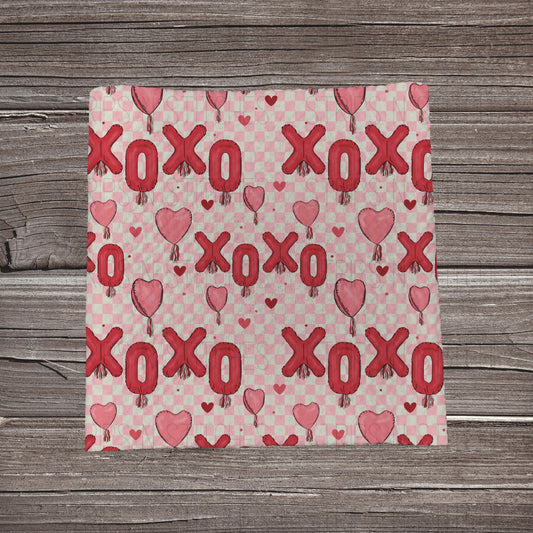 Pink Checkered XOXO & Heart Balloons | Bullet Fabric Strip | Bow Making | Scrunchie | Headwraps