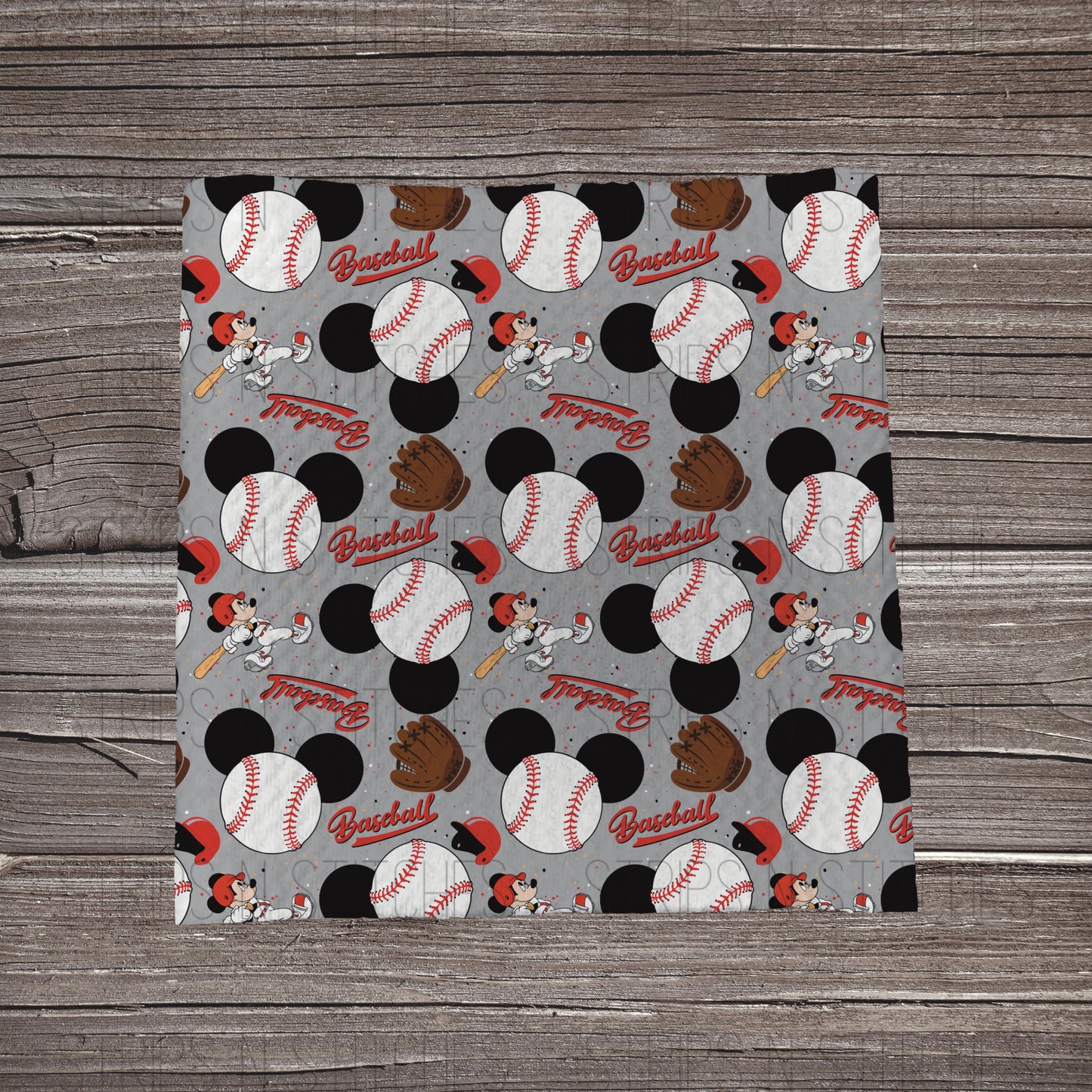 Mickey Swings for the Fence- Grey | Bullet Fabric Strip | Bow Making | Scrunchie | Headwraps