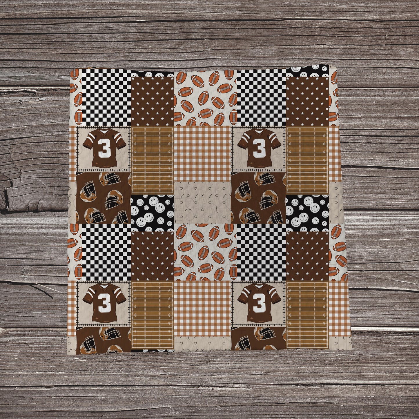 Brown Football Patchwork | Fabric Strip- Bow Making- Headwraps- Scrunchies