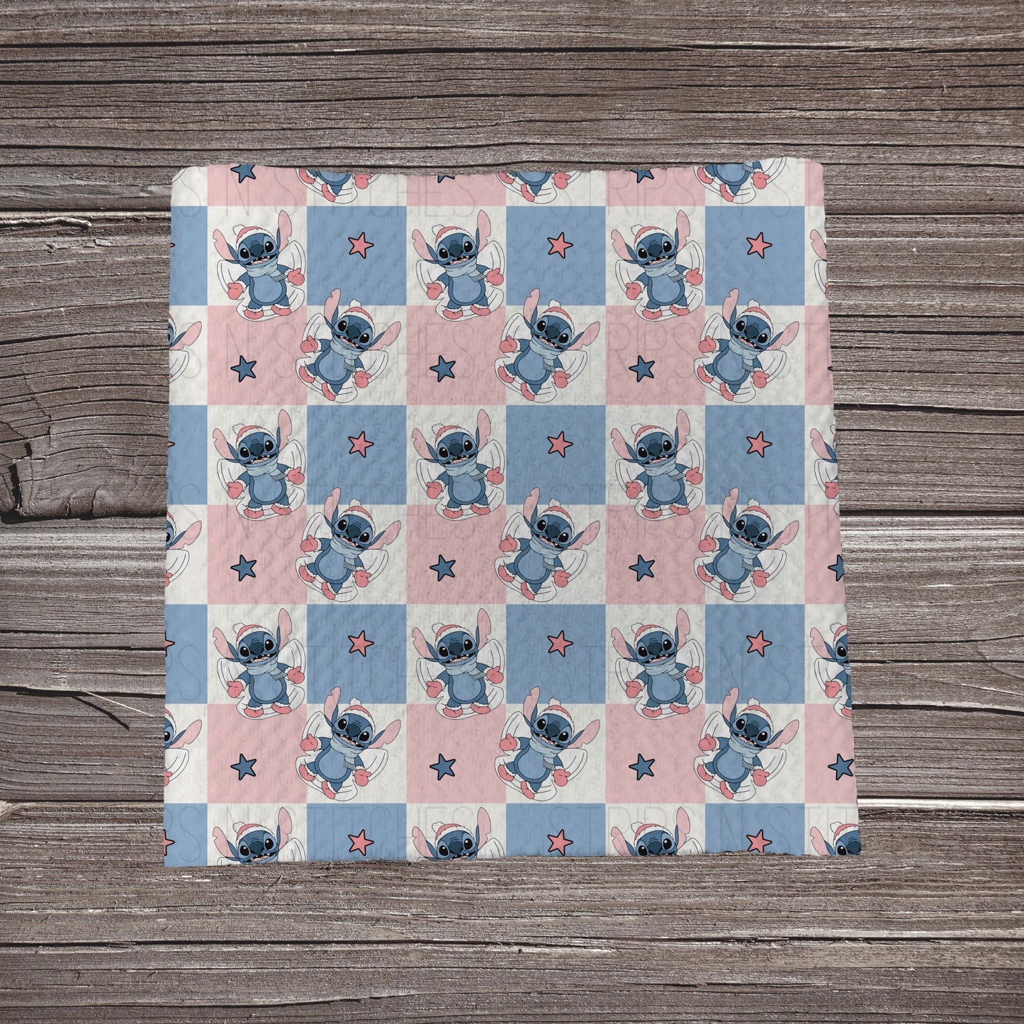 Pink & Blue Checkered Stitch Snow Angel | Fabric Strip- Bow Making- Headwraps- Scrunchies