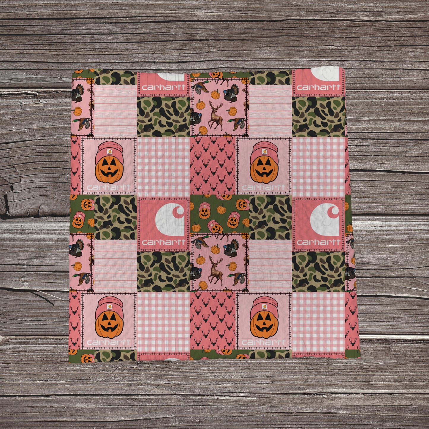 Pink Camo Pumpkin Carhartt Patchwork | Fabric Strip- Bow Making- Headwraps- Scrunchies