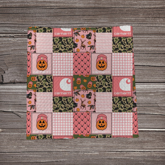 Pink Camo Pumpkin Carhartt Patchwork | Fabric Strip- Bow Making- Headwraps- Scrunchies