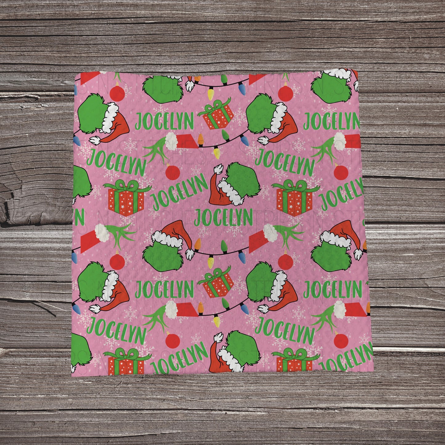 Pink Grinch Faces - CUSTOM NAME  | Bullet Fabric Strip | Bow Making | Scrunchie | Headwraps