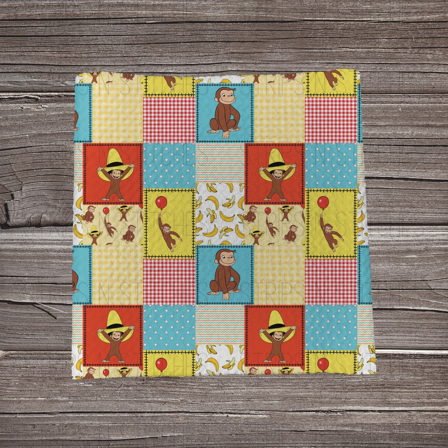 Curious George Patchwork | Fabric Strip- Bow Making- Headwraps- Scrunchies