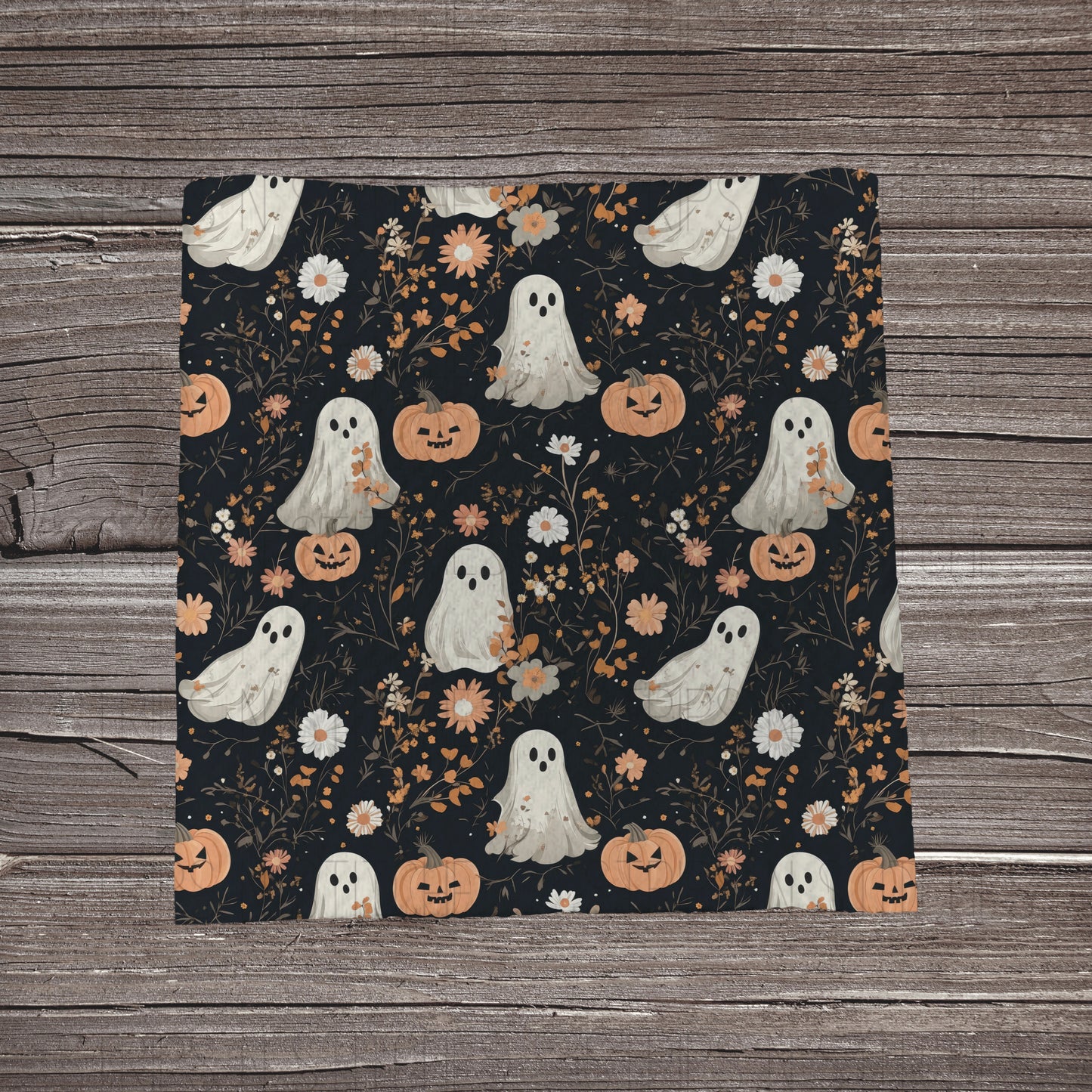 Ghosts, Pumpkins & Flowers- Black | Fabric Strip- Bow Making- Headwraps- Scrunchies