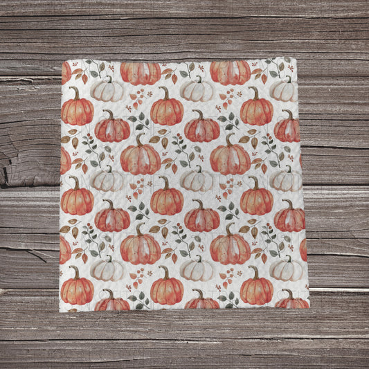 Watercolor White & Orange Pumpkins | Fabric Strip- Bow Making- Headwraps- Scrunchies