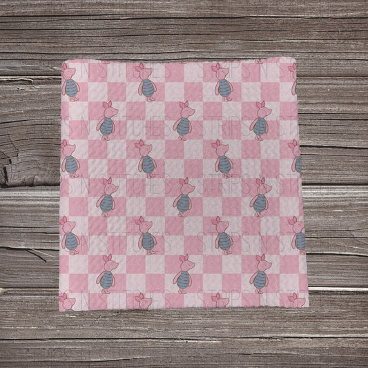 Pink Checkered Piglet | Fabric Strip- Bow Making- Headwraps- Scrunchieshma