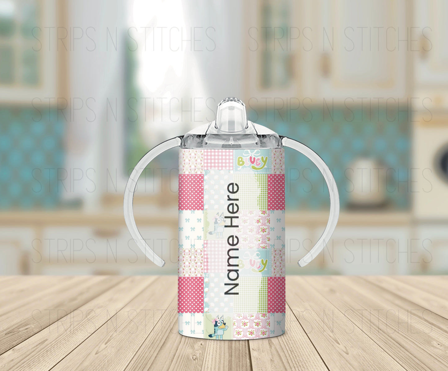 Pink Bluey Patchwork | Grow with Me Tumbler- 12oz- Two Lids