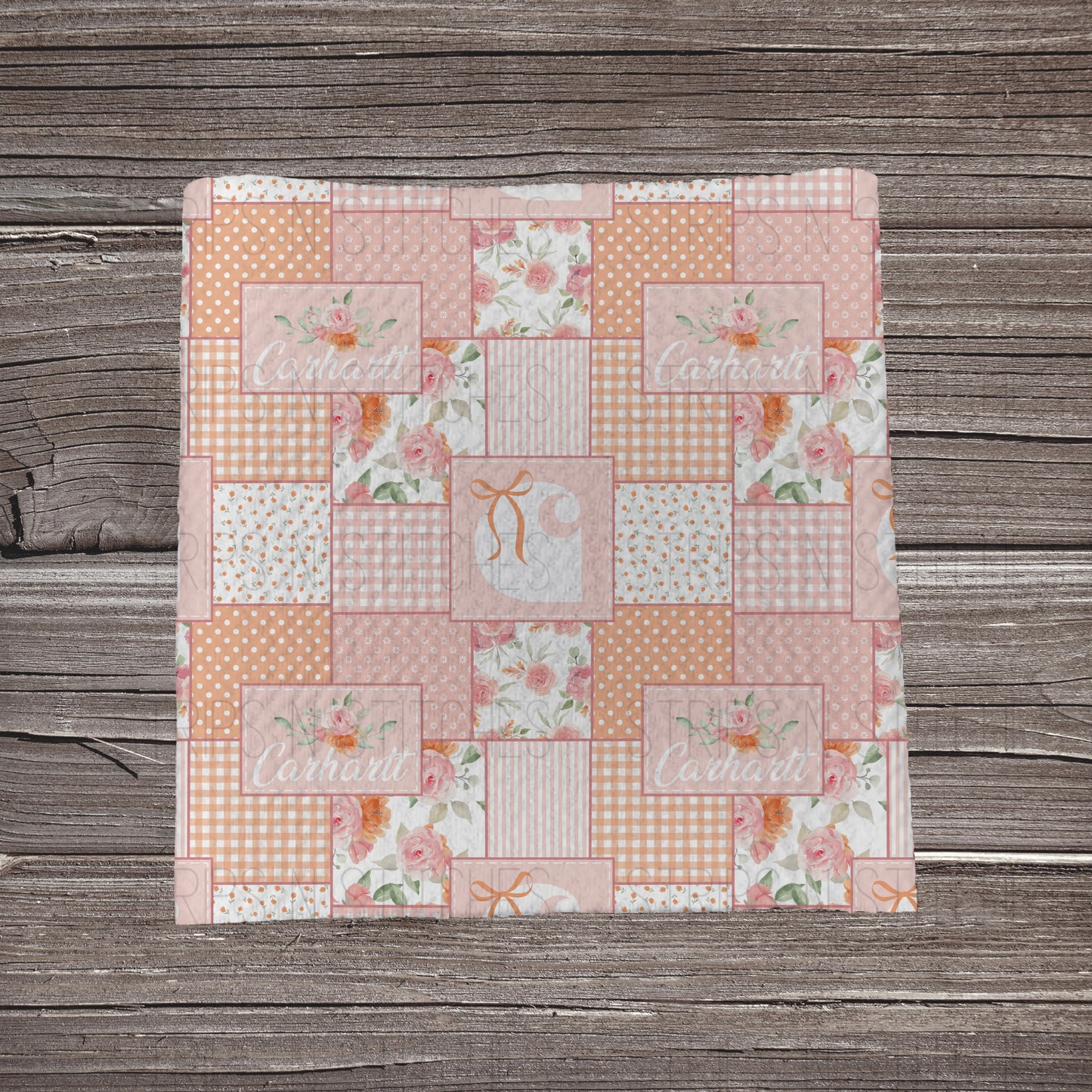 Peach Floral Carhartt Patchwork | Fabric Strip | Bow Making | Headwrap | Scrunchies