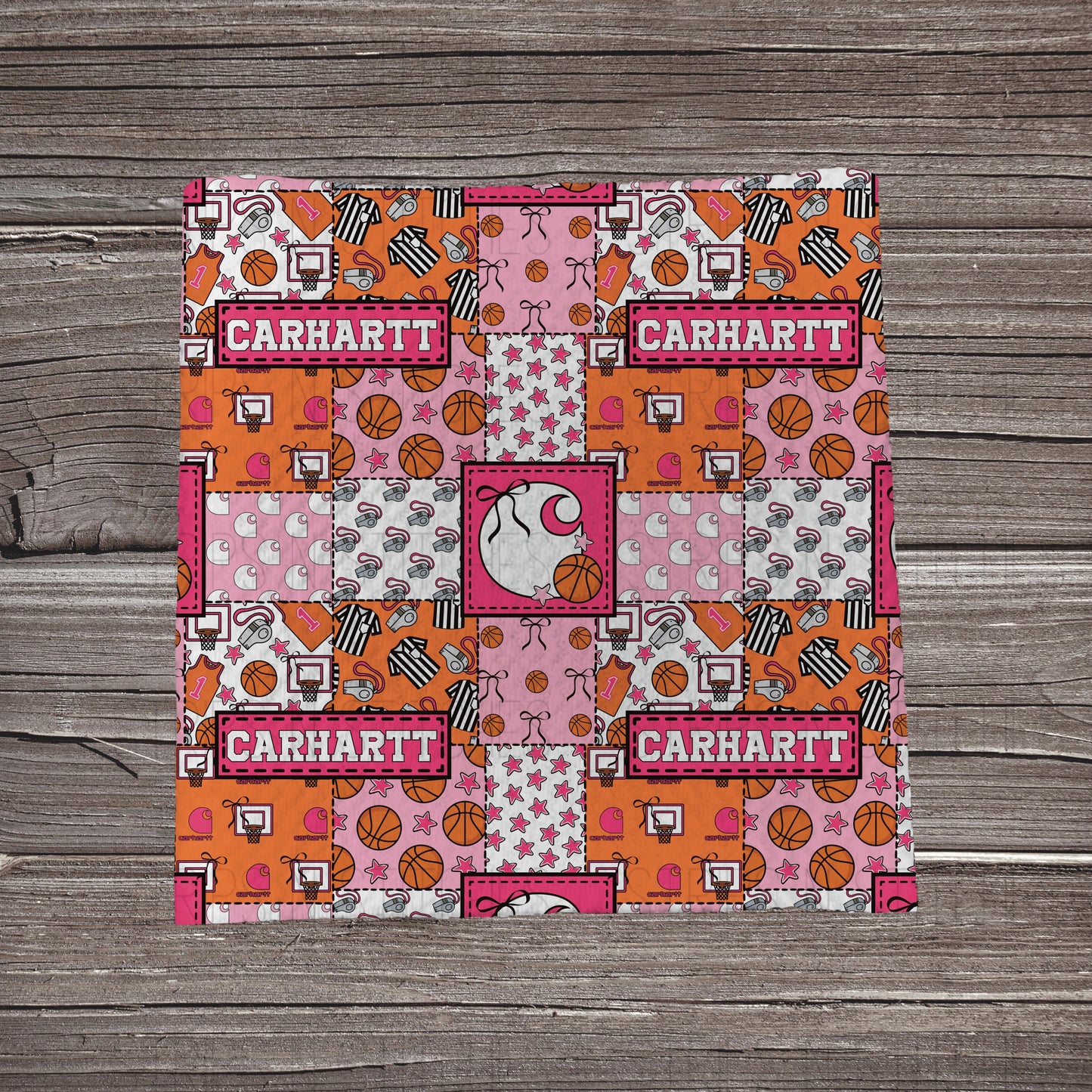 Pink Basketball Carhartt Patchwork | Fabric Strip | Bow Making | Headwrap | Scrunchies