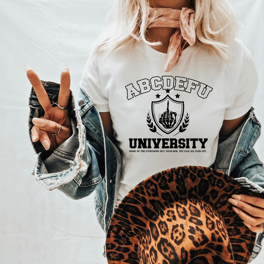 ABCDEFU Univeristy  | Screen Print Transfer | Adult Size | Create Your Own Shirt