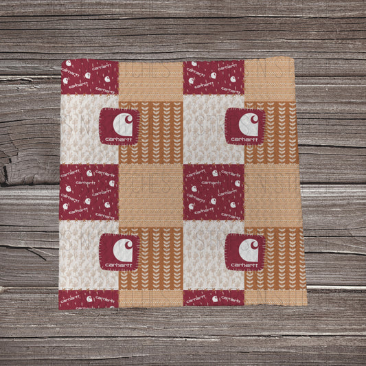 Maroon/Tan Carhartt Patchwork |  Fabric Strip- Bow Making- Headwrap- Scrunchies