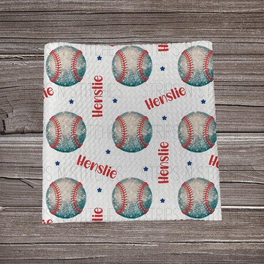 Faux Glitter Baseballs CUSTOM NAME *SHOP EXCLUSIVE PRINT* | Bullet Fabric Strip | Bow Making | Scrunchie | Headwraps