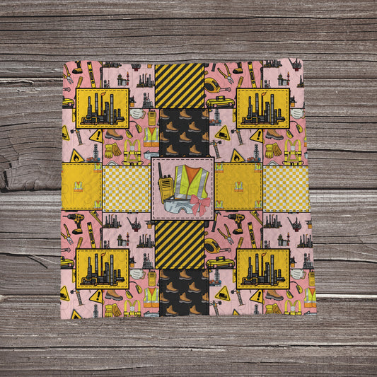 Pink Construction Patchwork | Bullet Fabric Strip | Bow Making | Scrunchie |