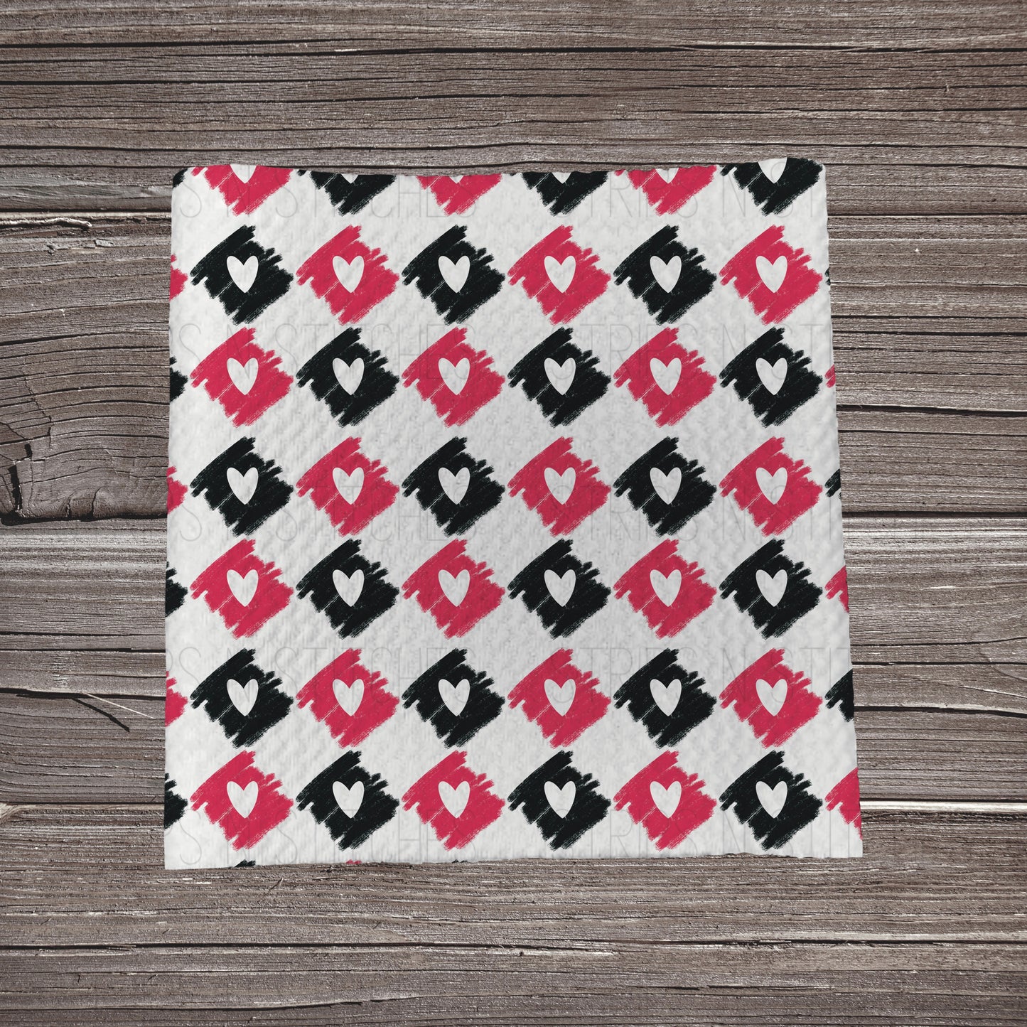 Checkered Sketch Hearts **EXCLUSIVE PRINT** |Fabric Strip | Bow Making | Scrunchie | Headwrap