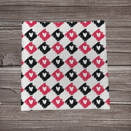 Checkered Sketch Hearts **EXCLUSIVE PRINT** |Fabric Strip | Bow Making | Scrunchie | Headwrap