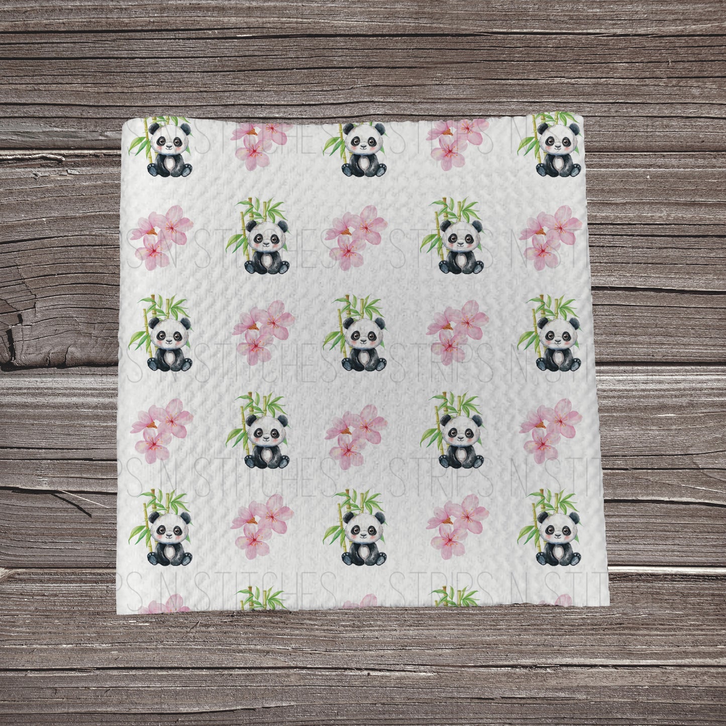 Panda Bear with Pink Flowers  **EXCLUSIVE PRINT** | Fabric Strip | Bow Making | Scrunchie | Headwrap