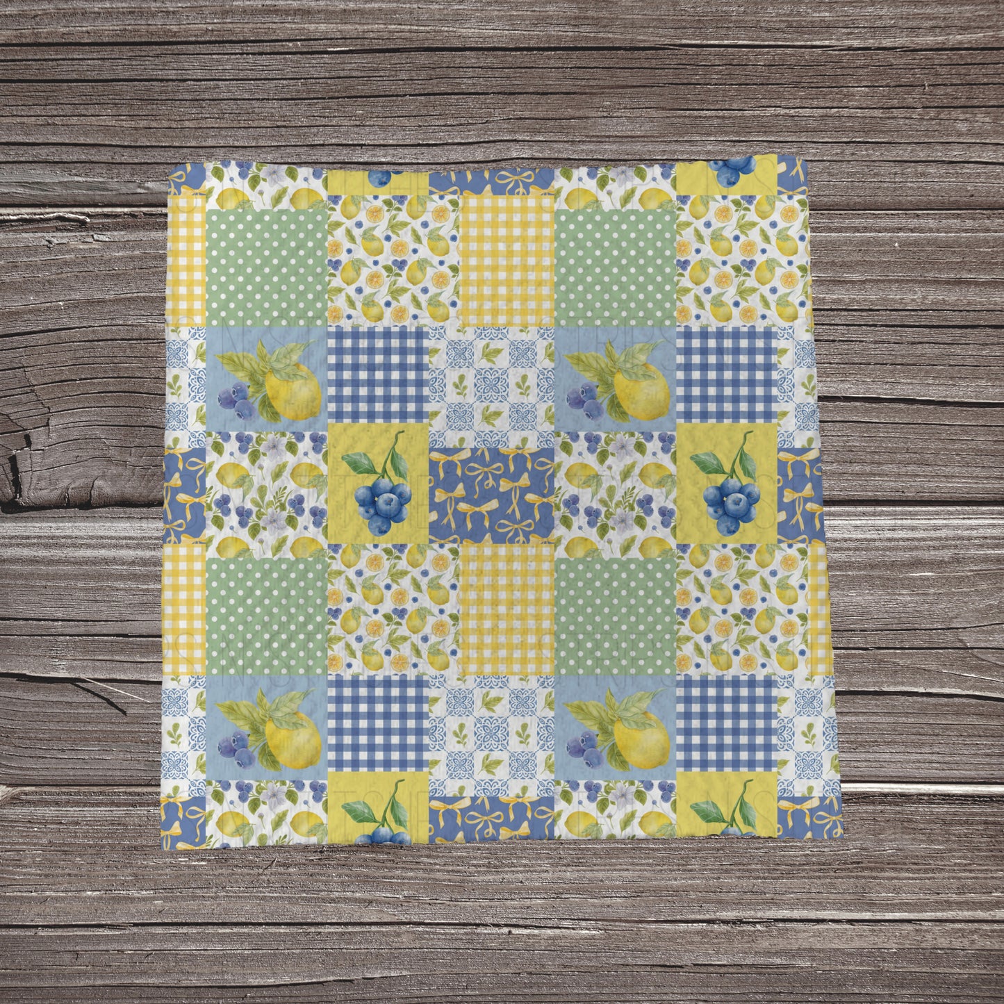 Lemons & Blueberries Patchwork |  Fabric Strip- Bow Making- Headwrap- Scrunchies