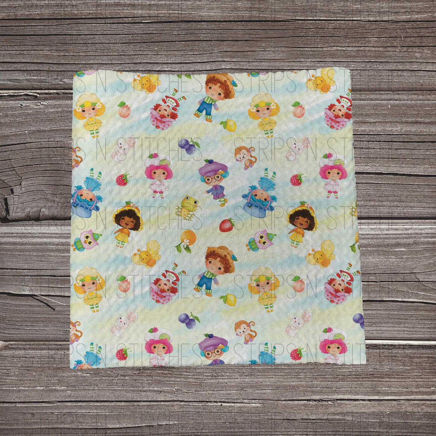 Watercolor Strawberry Shortcake Friends  Fabric Strip- Bow Making- Headwrap- Scrunchies