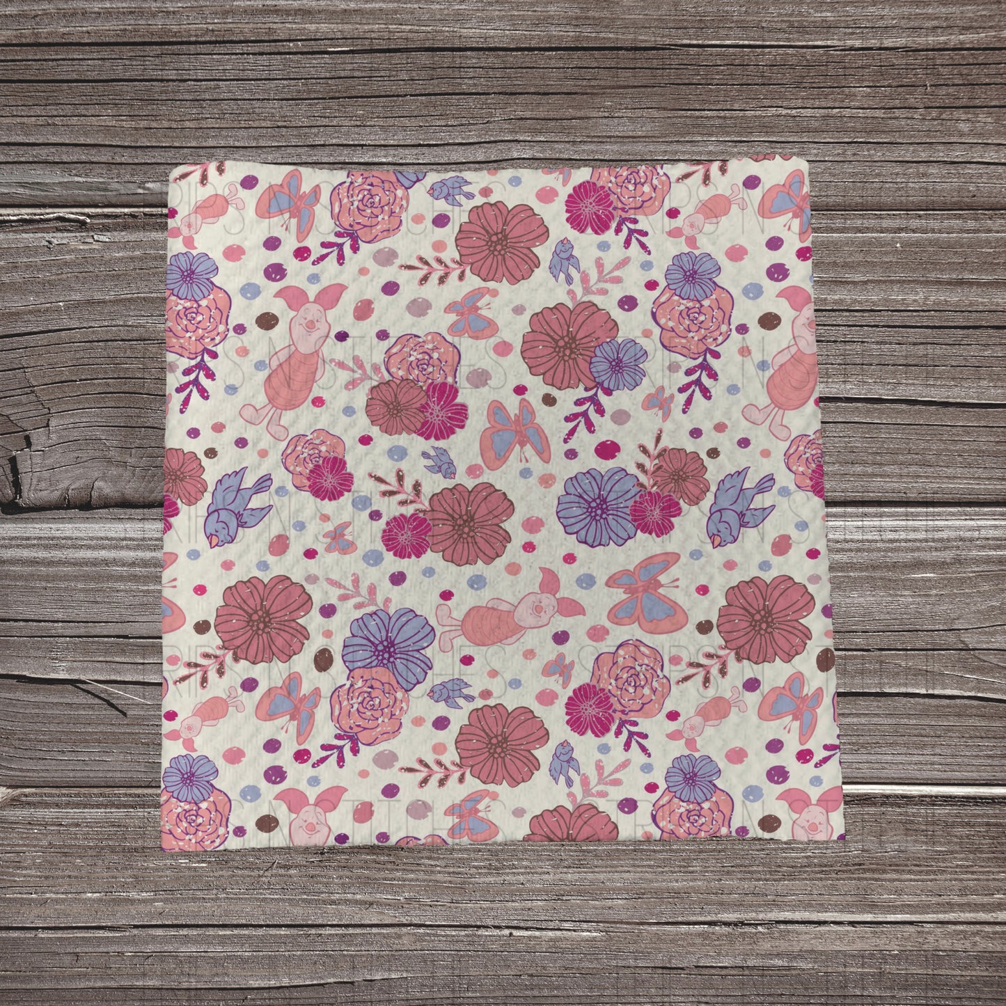 Floral Piglet Fabric Strip- Bow Making- Headwrap- Scrunchies