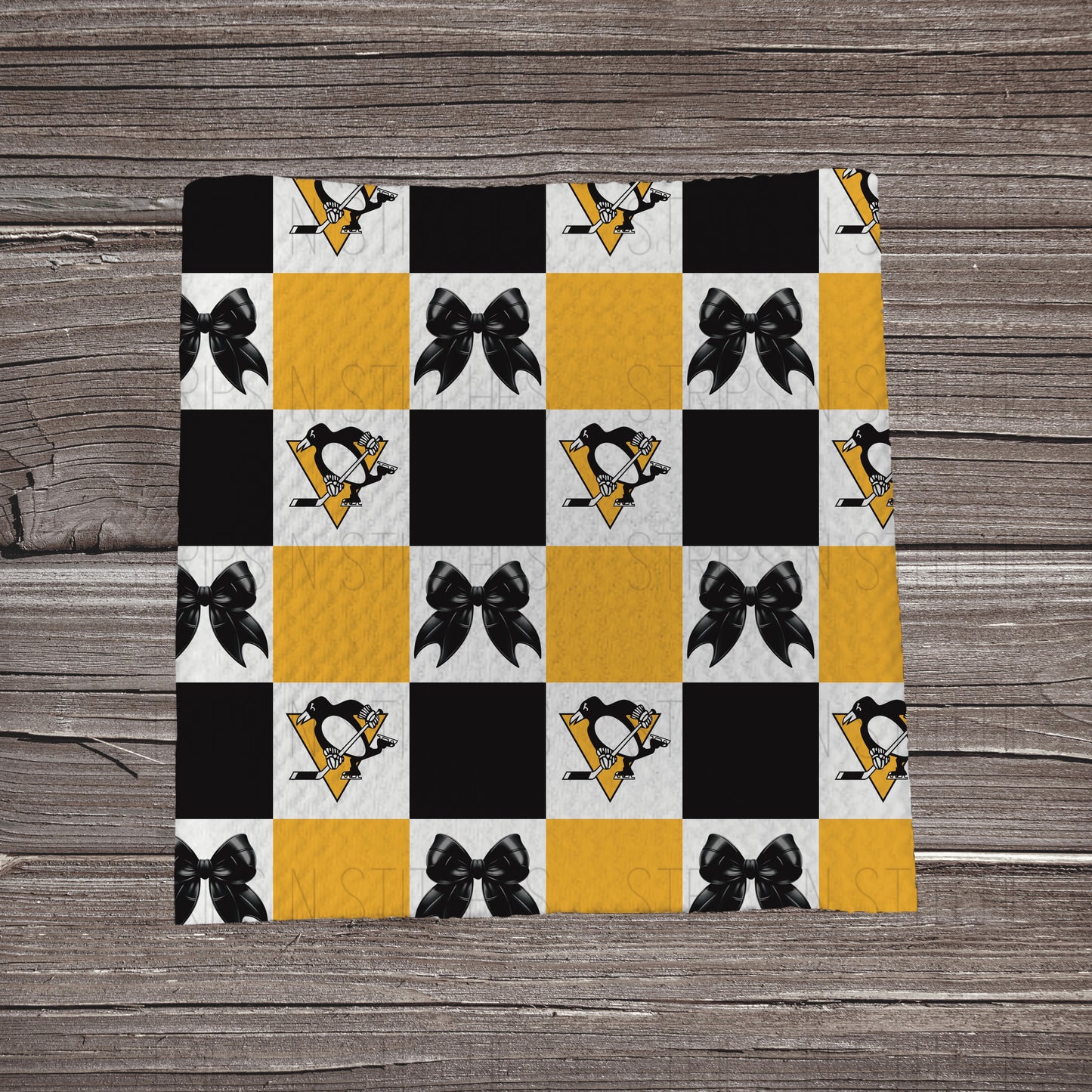 Checkered Hockey & Bows | All Teams Available | Fabric Strip- Bow Making