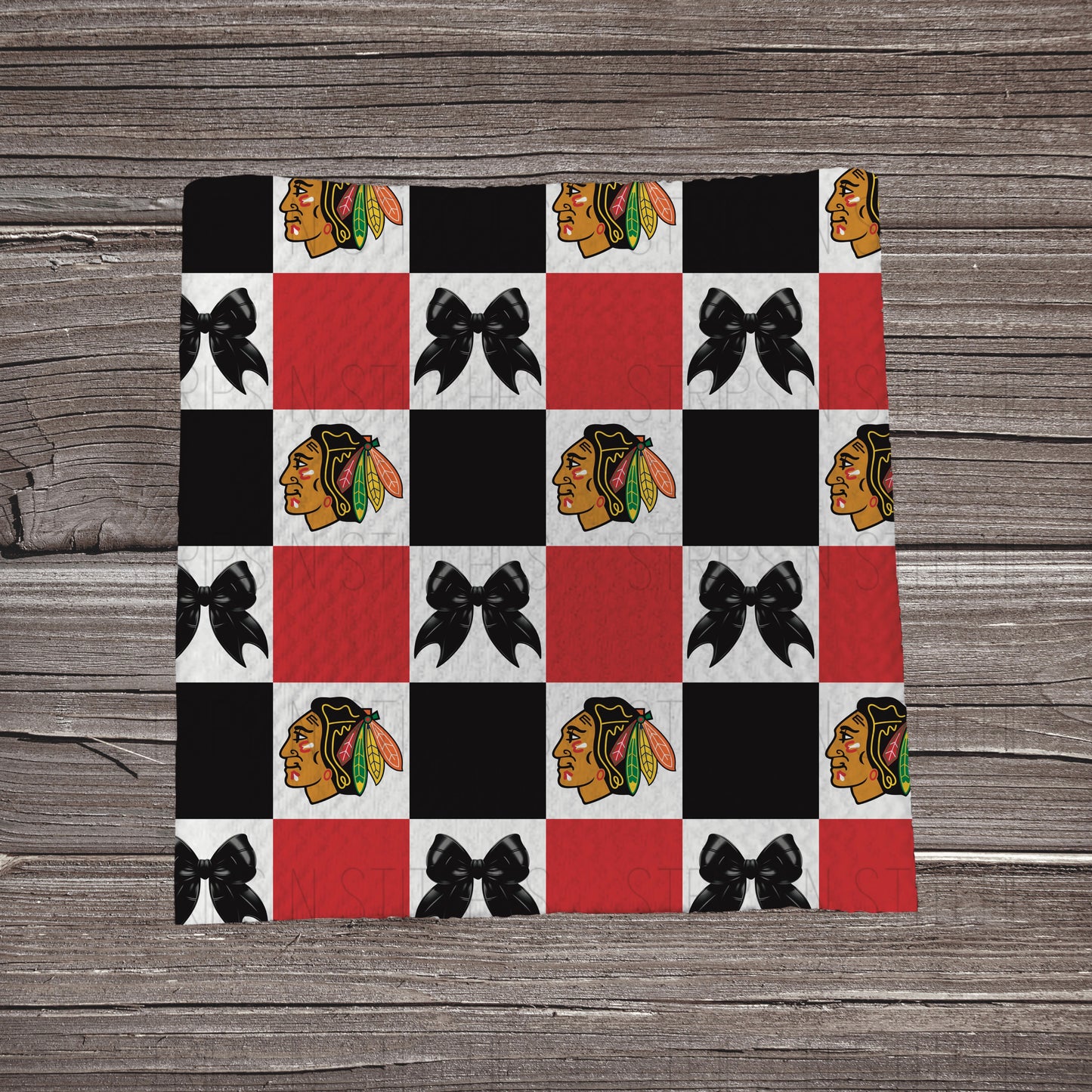 Checkered Hockey & Bows | All Teams Available | Fabric Strip- Bow Making