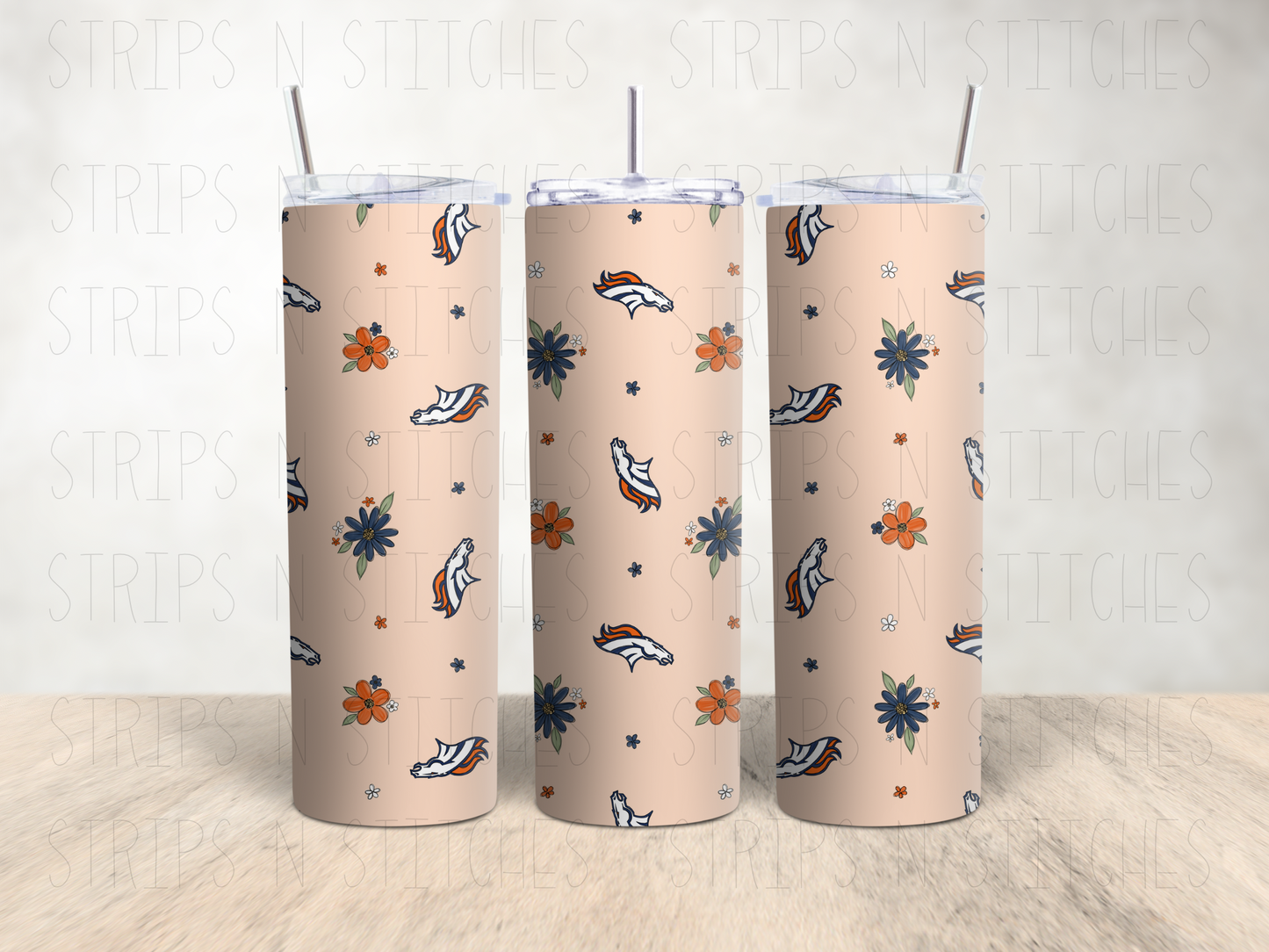 2023 NFL Dainty Floral- ALL TEAMS AVAILABLE -20 Oz Stainless Steel Tumbler with Lid & Straw